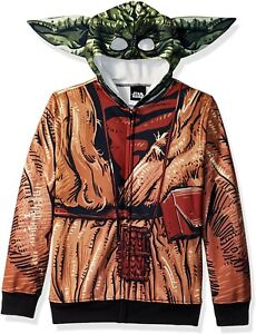 YODA STAR WARS Zip-Up Sweatshirt Costume Hoodie w/ Mask & Ears Boys Sz. 4-18 $44