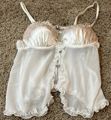 Linea Donatella Pink Lace Trimmed Babydoll Padded underwire Size S Bling Sexy - Image 1 of 4