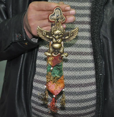 old Tibet Tantra Bronze Silk Redpoll Winged Garuda Bird Exorcism Amulet Pendant - Image 1 of 4