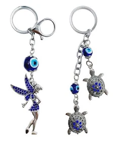 Evil Eye Key Chain  Angel and Tortoise Hanging Ring Feng Shui Protection 2 Pcs - Picture 1 of 4