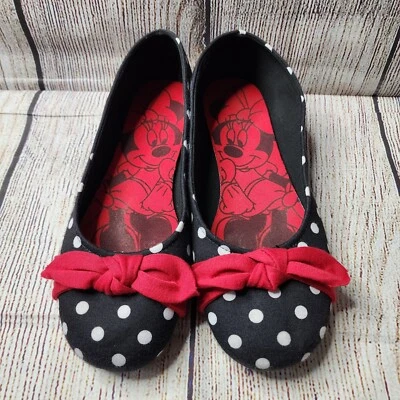 Niñas Disney Minnie Mouse Pisos Talla 5.5 Negro Lunares Foto 1 de 4