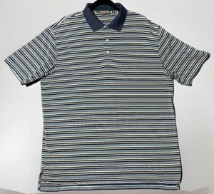 Peter Millar Polo Shirt Men’s Sz XL Striped Blue Khaki White Summer Comfort Golf - Picture 1 of 10