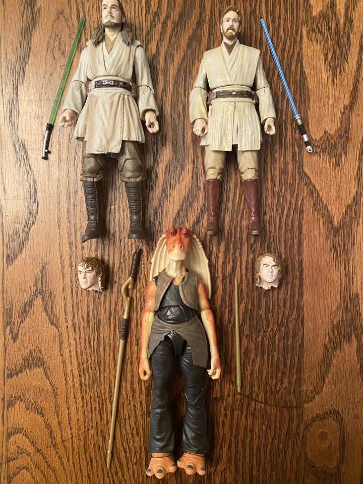 Star Wars The Black Series Prequel 3 Figure Set-Qui-Gon Jinn, Obi-Wan, Jar Jar - Image 1 of 4