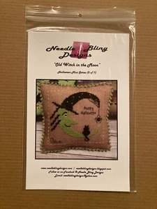 Needle Bling Designs Cross Stitch Pattern Chart Old Witch in the Moon Halloween - Picture 1 of 2