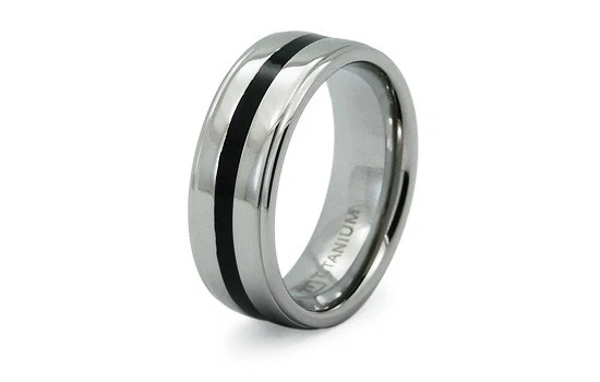 Titanium Black Resin Inlay Classic Design Mens Wedding Ring 8MM | FREE ENGRAVING - Image 1 of 1