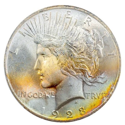 1923-P PCGS MS65 PEACE $$ GORGEOUS COLORFUL BRIGHT RAINBOW TONING (VIDEO) ** - Image 1 of 4