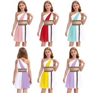 Kids Girls Costume Color Block Outfit Greek Set Princess Sleeveless Carnival - Picture 1 of 34