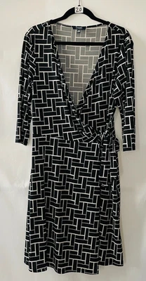 Chaps Womens Black Long Sleeve Whimsigoth Geometric Print Wrap Dress Size XL - Image 1 of 4