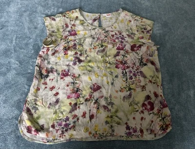 Tianello Women's Blouse Top 100% Silk Cap Sleeve Floral Print Art to Wear USA - Image 1 of 4