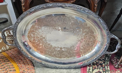 复古维多利亚玫瑰 Wm Rogers & Son 椭圆形镀银餐盘 — 第 1/4 张图片