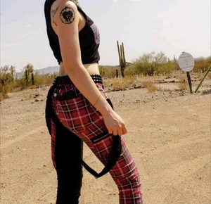 Hot Topic Stinger Jeans Unisex30x30 Red Black Plaid Color Block Skinny Emo Denim - Picture 1 of 7