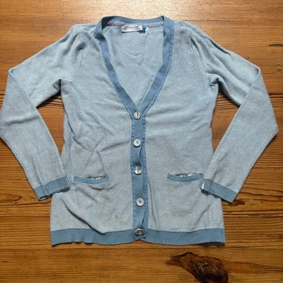 Sparrow blue white cottage floral button cardigan sweater SIZE M - Image 1 of 4