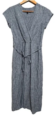 Vestido envolvente Banana Republic para mujer 4 azul y blanco a rayas de lino playa patio Foto 1 de 4