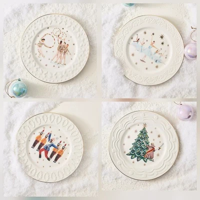 Juego de 4 platos de postre Anthropologie New York City Ballet Navidad Cascanueces Foto 1 de 4