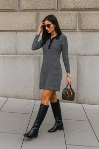 ZARA Tejido Geométrico Jacquard Polo Suéter Túnica Azul Marino Blanco Talla S 2412/122/400 - Imagen 1 de 9