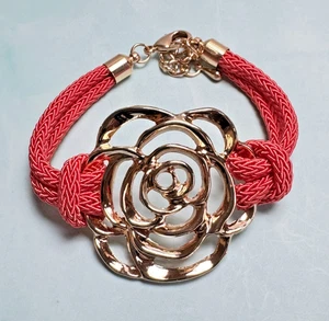 Woomen's Gold Flower Orange Cord Bracelet 6 1/2" - 7 1/2" ~ 386 - Picture 1 of 5