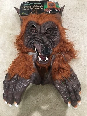 Disfraz de hombre lobo de látex con guantes de pelo castaño lobo aterrador juvenil OS Foto 1 de 4