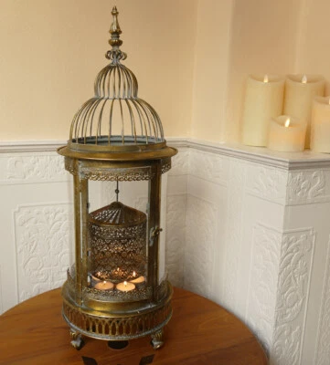 Laterne Windlicht Weihnachtspyramide drehend Gold Shabby Landhaus Metall 65 cm - Bild 1 von 4