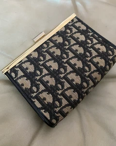 Vintage Christian Dior Handbag Trotter Clutch Evening Bag Navy Logo Clasp - Picture 1 of 14