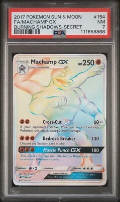 2017 POKEMON SUN & MOON BURNING SHADOWS 154 FULL ART/MACHAMP GX SECRET PSA 7 - Image 1 of 2