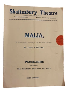 Theatre Programme Malia Mimi Aguglia Ferrau Giovanni Grasso F Cappelli P Sapuppo - Picture 1 of 4