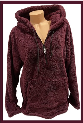 UNDERCOVER Felpa con cappuccio L Victoria's Secret ROSA Teddy 2019 nuova con etichetta Merlot maglione giacca MORBIDA!