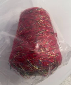 Large Red Yellow and Green Eyelash Spool Yarn Cone Yarn Country New - Picture 1 of 11
