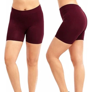Womens Stretch Biker Bike Shorts Yoga Spandex Leggings Comfort Seamless Burgundy - Picture 1 of 1