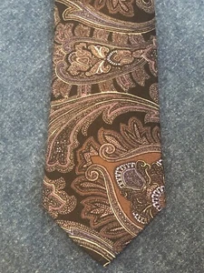 Hickey Freeman Luxurious black brown blue  Blue Paisley 100% Silk Men's Tie EUC - Picture 1 of 9