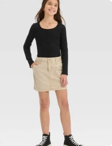 girls School Uniform/beige skirt button & zip up two from pockets & back pockets - Picture 1 of 7
