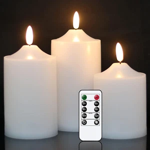 Waterproof Outdoor Flameless Flickering LED Candles with Timer Remote, Battery O - Picture 1 of 12