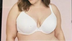 Cacique Bra T shirt Lightly Lined White Cotton Lane Bryant underwire 38H - Picture 1 of 2