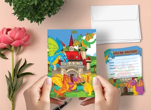 Dragons Party Invitation Cards for Kids, 20 Invites & 20 Envelopes - Picture 1 of 4