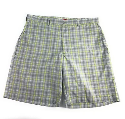 Shorts de golfe Grand Slam masculino frente plana 100% poliéster cinza amarelo xadrez 38 - Imagem 1 de 4