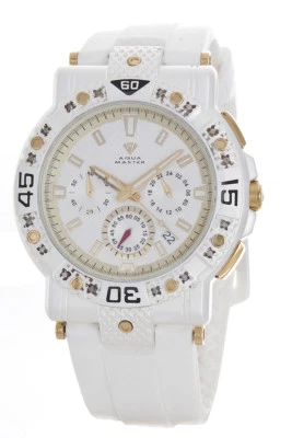 Reloj Aqua Master para hombre esfera plateada correa de goma blanca W#332 Foto 1 de 3