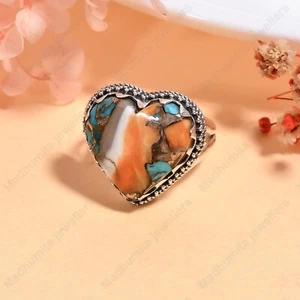 Oyster Copper Turquoise Ring, Spiny Oyster Turquoise Ring, Women Statement Ring - Picture 1 of 4