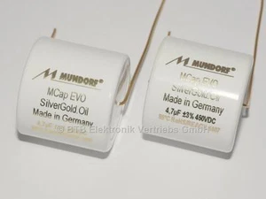 2x Mcap EVO Silber-Gold-Öl 10µF- 450V Mundorf Mcap EVO Silver-Gold-Oil film cap - Picture 1 of 1