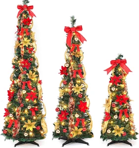 3 Stck. 3, 4, 5 Fuß Vorbeleuchteter Pop-up Weihnachtsbaum mit Lichtern Vordekoriert Bleistift C - Bild 1 von 6