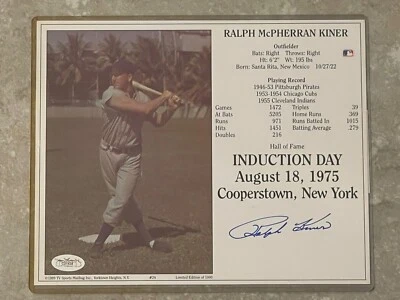 Ralph Kiner Signed  8x10  RARE Photo  WITH STATS Autographed JSA COA - Image 1 of 4