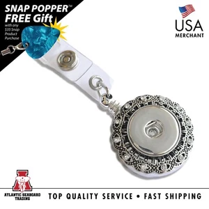Oval Rhinestone Filigree Snap Button Badge Reel, Retractable ID Holder w Clip - Picture 1 of 5