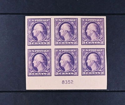 USA Scott # 484 Plate Block of 6 VF OG Hinged 3c Washington US Stamps Cat $95 - Image 1 of 2