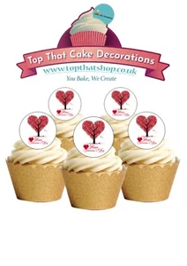 24 PRECUT Happy Valentines Day Love Heart Tree Edible Wafer Paper Cake Toppers  - Picture 1 of 9