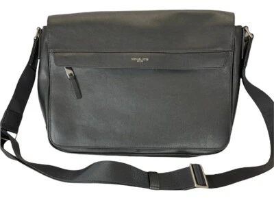 $398 Michael Kors Odin Large Leather Messenger in Black Mint - Image 1 of 4