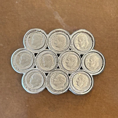 Hebilla de cinturón de monedas vintage con monedas de diez centavos auténticas de Estados Unidos | Diseño único Foto 1 de 4