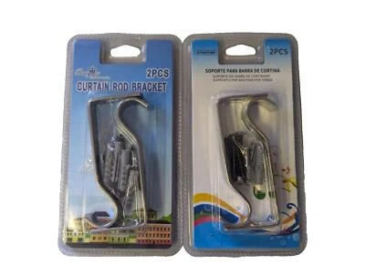 Chrome Strong Curtain Pole Rod Wall Bracket Holder Hook With Screws & Plug 2pack - Image 1 of 3