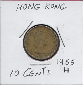 HONG KONG 10 CENTAVOS 1955-H VALOR CHINO DENTRO DEL CÍRCULO DE CUENTAS, FECHA INFERIOR DERECHA, Cr - Imagen 1 de 2
