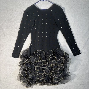 Vintage Lillie Rubin Dress Women's M Black Rhinestone Ruffle Mini Party 80s Glam - Picture 1 of 13