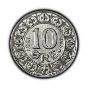 DENMARK. 1907, 10 Ore, Silver - Frederik VIII, Ring of Lilies, VBP 2 die crack - Picture 1 of 4
