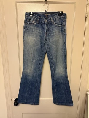 7 For All Mankind Jeans Womens 26 Blue Bootcut Stretch Denim Made USA Distressed - Image 1 of 4