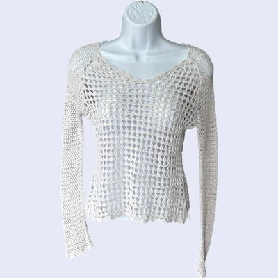 Suéter de malla tejido abierto Faded Glory Y2K S blanco minimalista manga larga vintage Foto 1 de 4